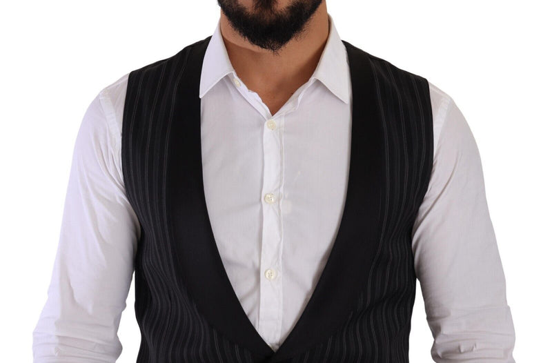 Gilet in lana e seta a righe grigio scuro Dolce & Gabbana