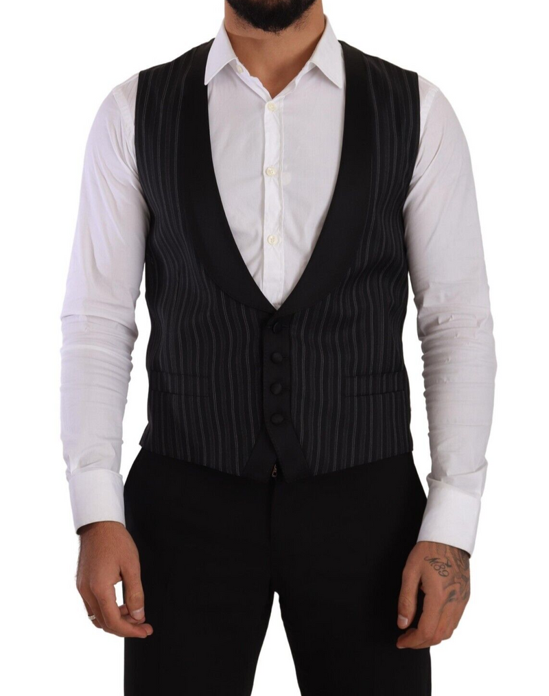 Gilet in lana e seta a righe grigio scuro Dolce & Gabbana