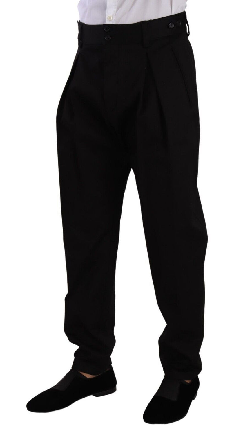 Calça social masculina preta de cintura alta em algodão Dolce & Gabbana
