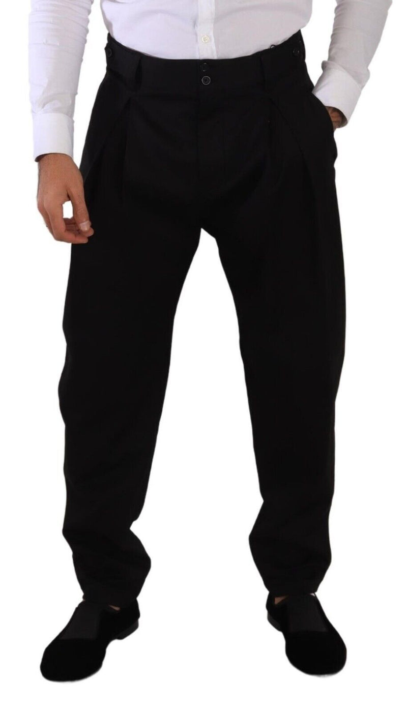 Calça social masculina preta de cintura alta em algodão Dolce & Gabbana