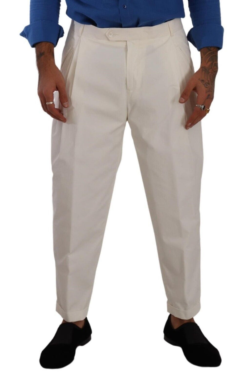 Dolce & Gabbana Pantaloni eleganti affusolati da uomo in cotone bianco