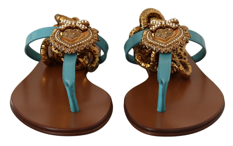 Sandálias rasteiras de couro azul Devotion Dolce & Gabbana