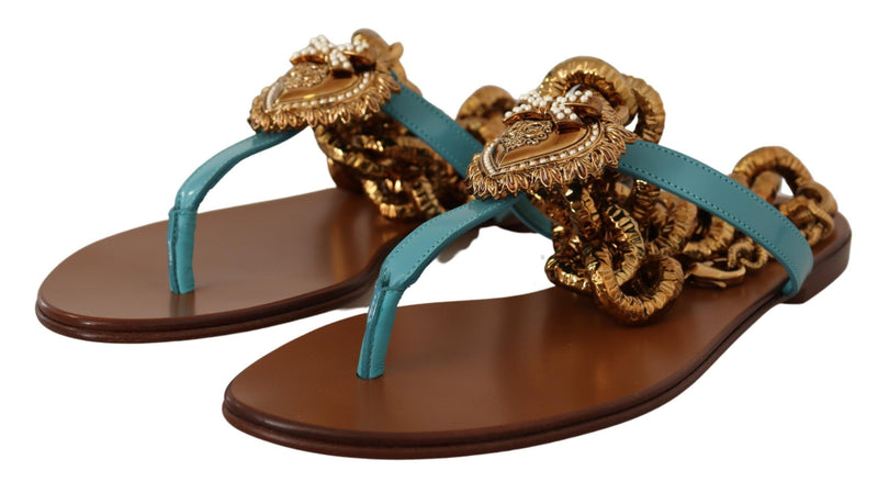 Sandálias rasteiras de couro azul Devotion Dolce & Gabbana
