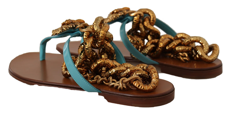 Sandálias rasteiras de couro azul Devotion Dolce & Gabbana
