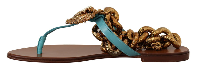 Sandálias rasteiras de couro azul Devotion Dolce & Gabbana