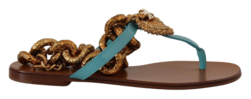 Sandálias rasteiras de couro azul Devotion Dolce & Gabbana