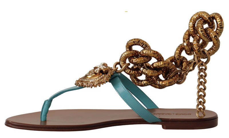 Sandálias rasteiras de couro azul Devotion Dolce & Gabbana