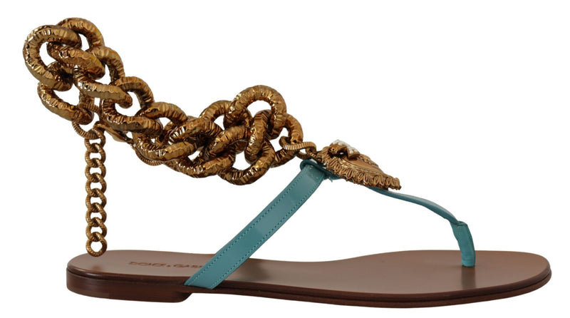Sandálias rasteiras de couro azul Devotion Dolce & Gabbana
