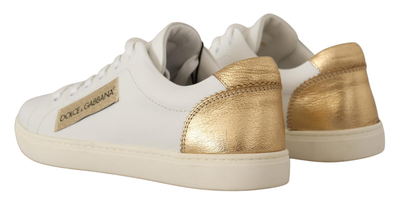 Sneakers basse in pelle bianca e oro Dolce & Gabbana
