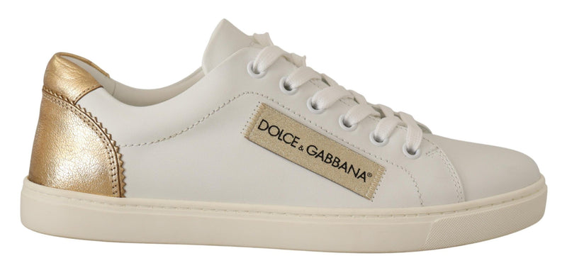 Sneakers basse in pelle bianca e oro Dolce & Gabbana