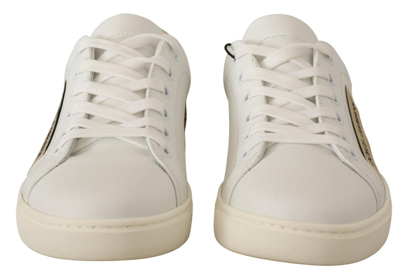 Sneakers basse in pelle bianca e oro Dolce & Gabbana