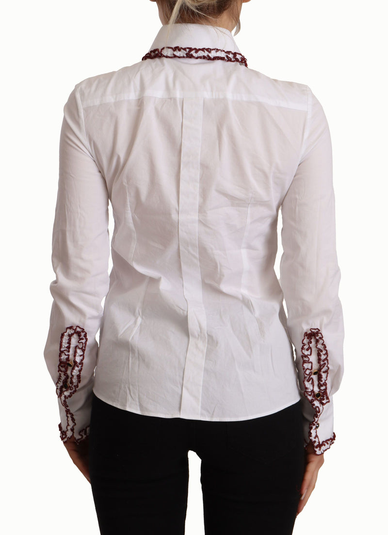 Camisa de algodón blanco con encaje, mangas largas y cuello con volantes Dolce & Gabbana