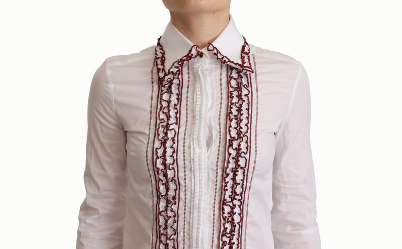 Camisa de algodón blanco con encaje, mangas largas y cuello con volantes Dolce & Gabbana