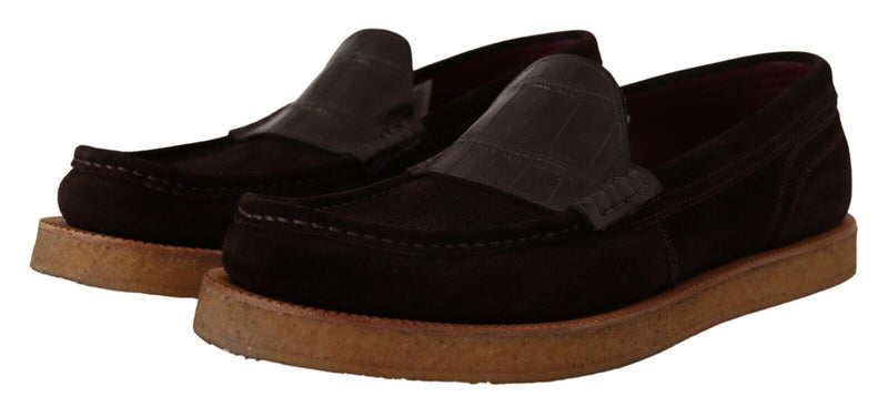 Mocassins plats Dolce & Gabbana à enfiler en cuir suédé marron