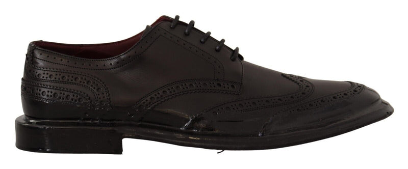 Scarpe derby formali Oxford in pelle nera con puntale decorato Dolce & Gabbana