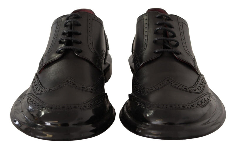 Scarpe derby formali Oxford in pelle nera con puntale decorato Dolce & Gabbana
