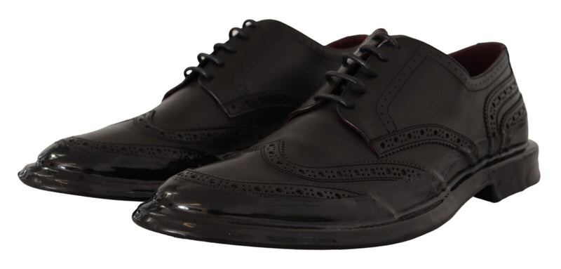 Scarpe derby formali Oxford in pelle nera con puntale decorato Dolce & Gabbana