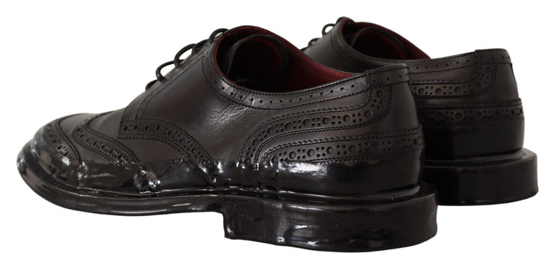 Scarpe derby formali Oxford in pelle nera con puntale decorato Dolce & Gabbana