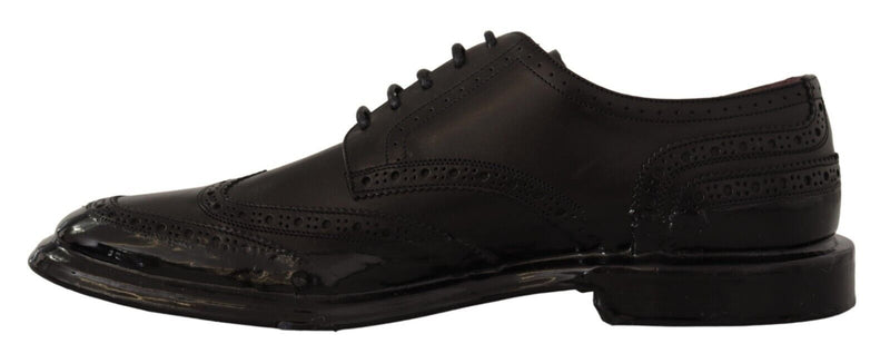Scarpe derby formali Oxford in pelle nera con puntale decorato Dolce & Gabbana
