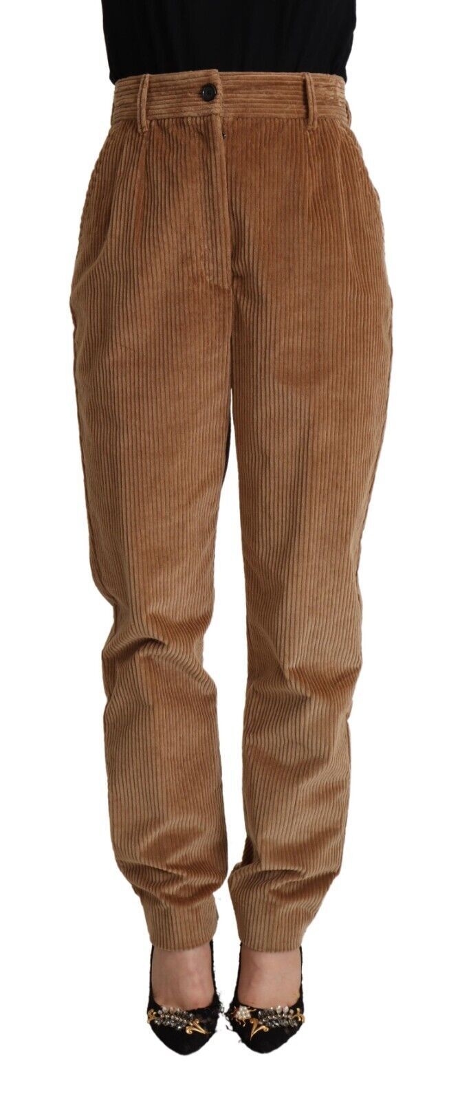 Calça skinny marrom de algodão cotelê com cintura alta Dolce & Gabbana