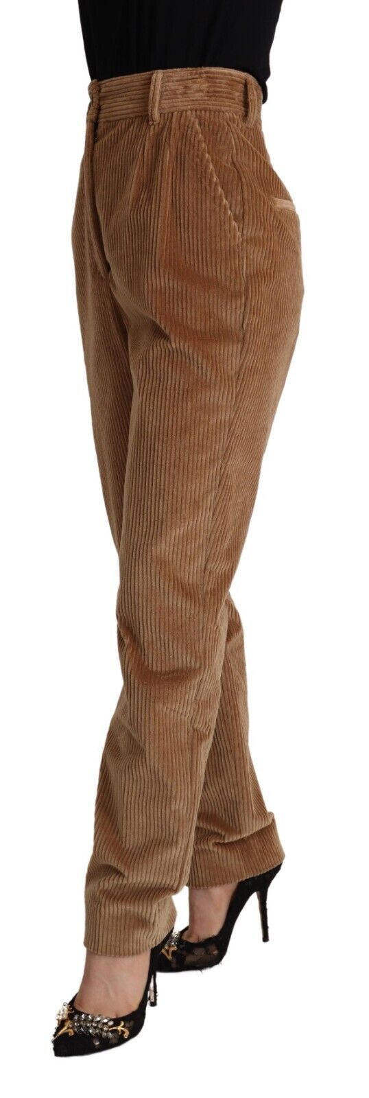 Calça skinny marrom de algodão cotelê com cintura alta Dolce & Gabbana