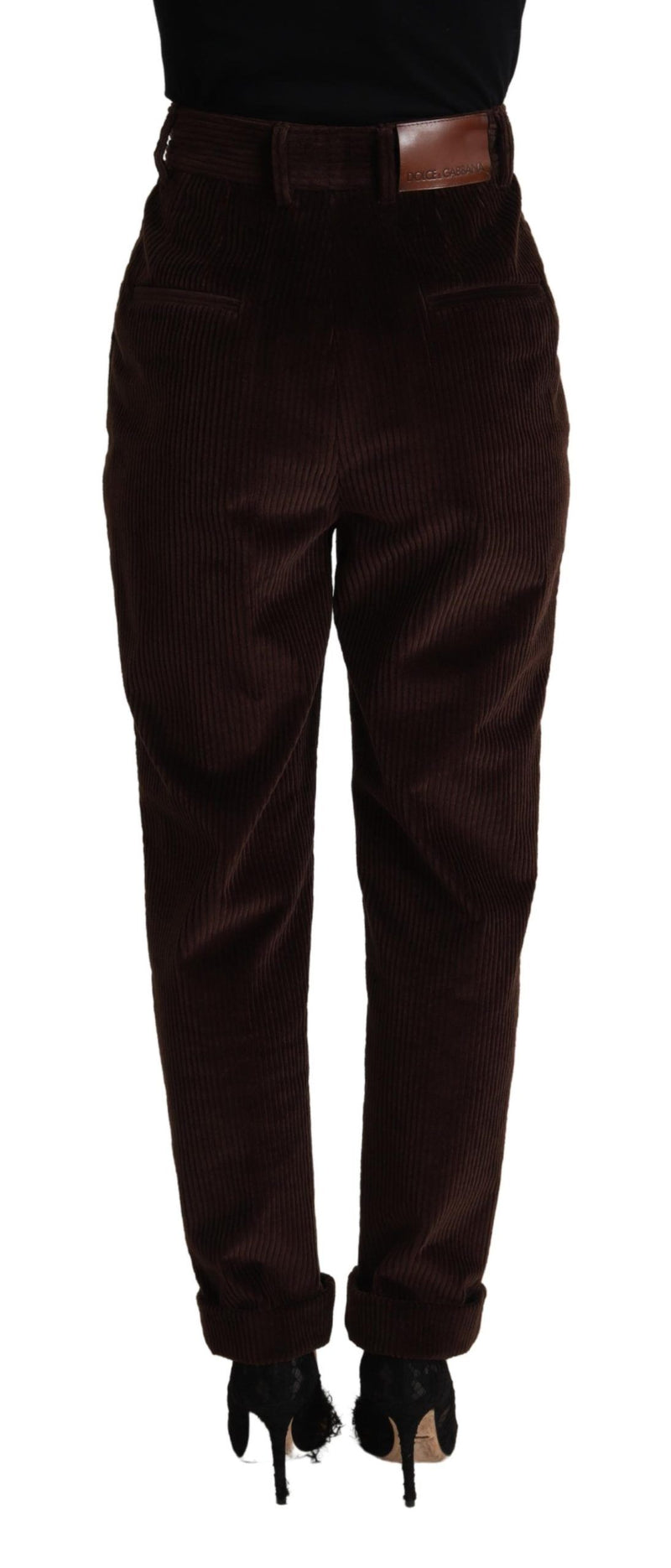 Pantaloni affusolati in velluto a coste di cotone color bordeaux Dolce & Gabbana