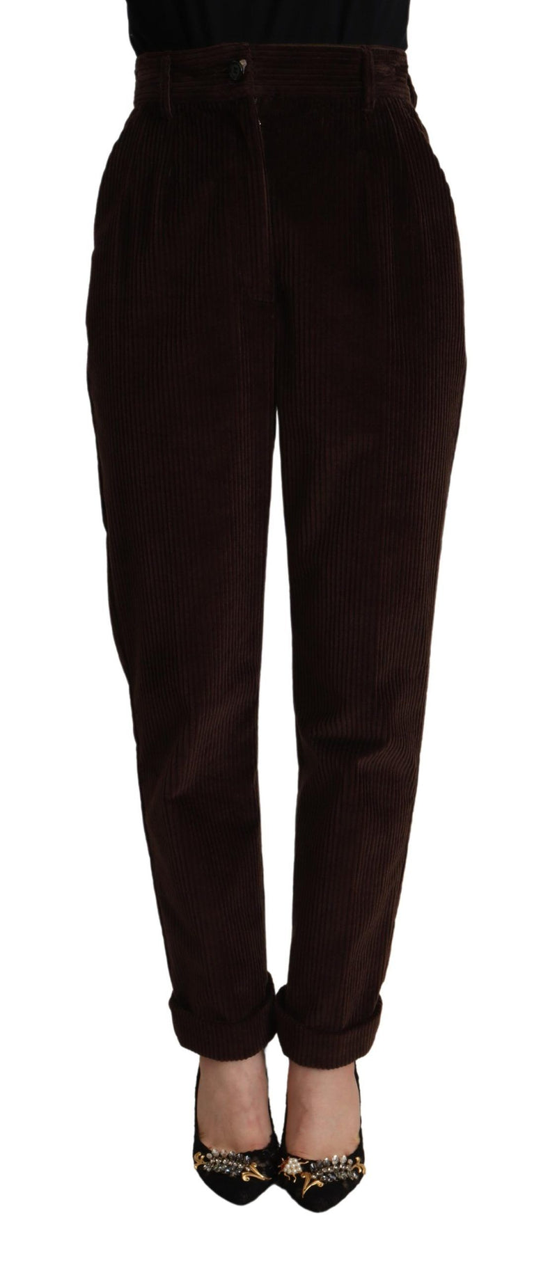 Pantaloni affusolati in velluto a coste di cotone color bordeaux Dolce & Gabbana