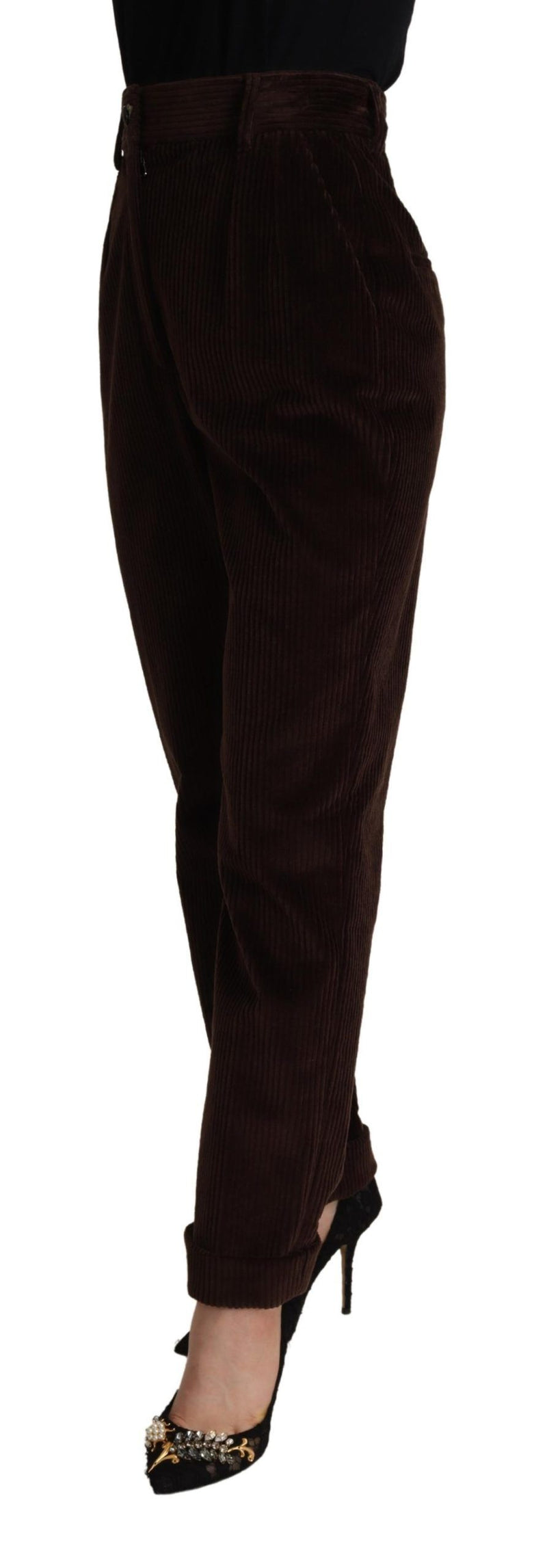 Pantaloni affusolati in velluto a coste di cotone color bordeaux Dolce & Gabbana