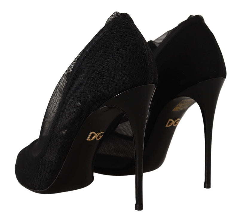 Bottes-escarpins en tulle extensible noir Dolce & Gabbana