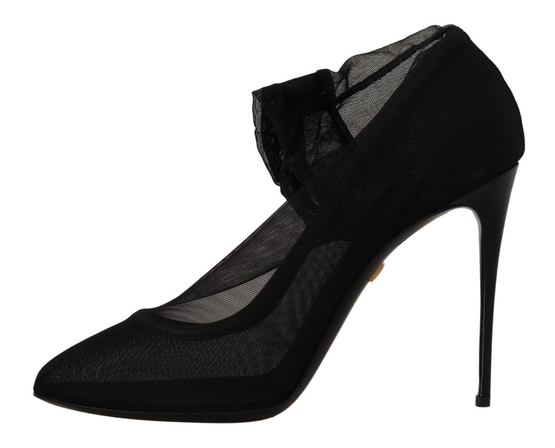 Bottes-escarpins en tulle extensible noir Dolce & Gabbana