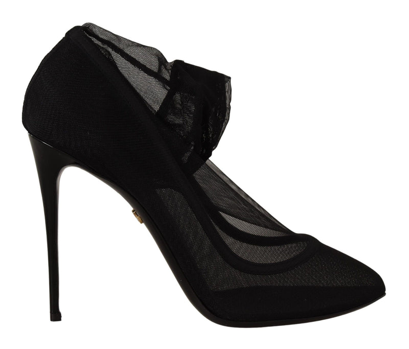 Bottes-escarpins en tulle extensible noir Dolce & Gabbana