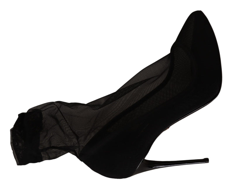 Bottes-escarpins en tulle extensible noir Dolce & Gabbana