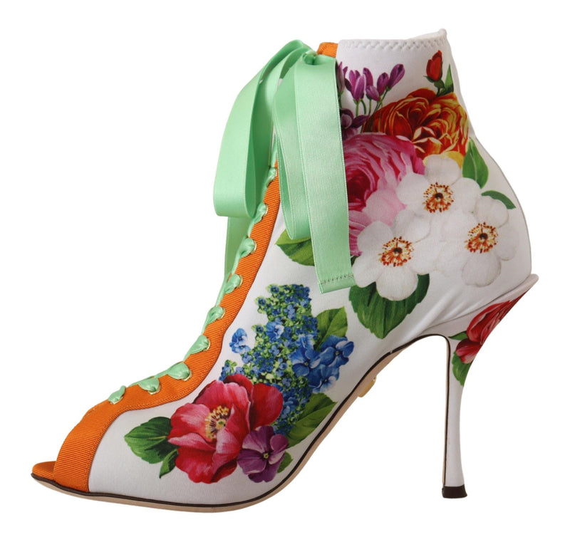 Sapatos Dolce & Gabbana brancos de malha elástica, peep toe e com salto