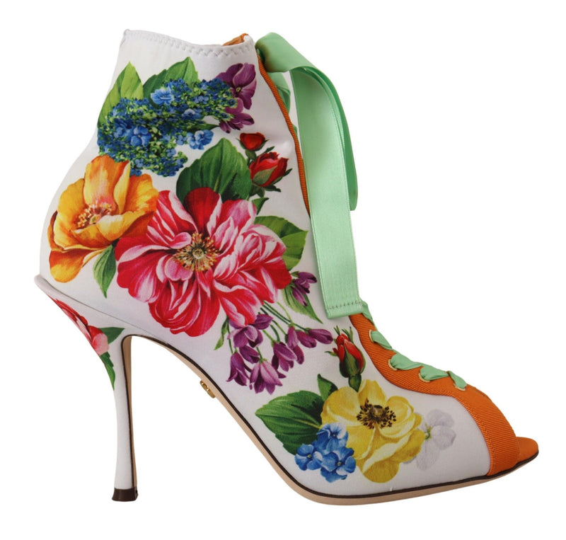 Sapatos Dolce & Gabbana brancos de malha elástica, peep toe e com salto