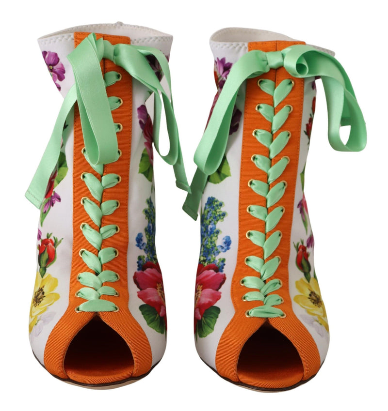 Sapatos Dolce & Gabbana brancos de malha elástica, peep toe e com salto