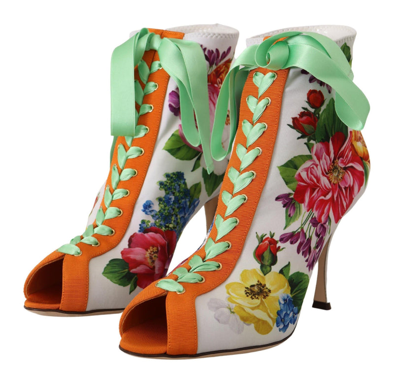 Sapatos Dolce & Gabbana brancos de malha elástica, peep toe e com salto