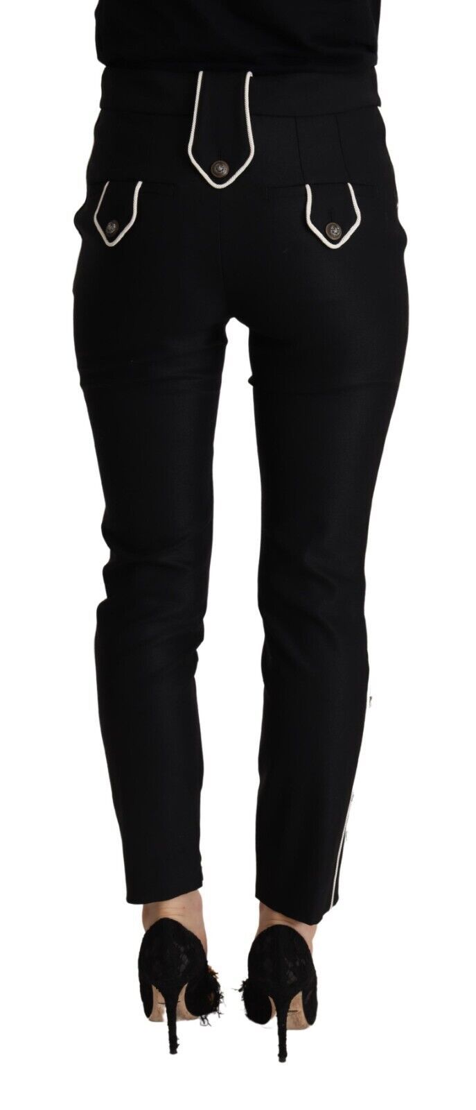Pantaloni neri Dolce & Gabbana a vita media, slim fit, con bottoni decorativi