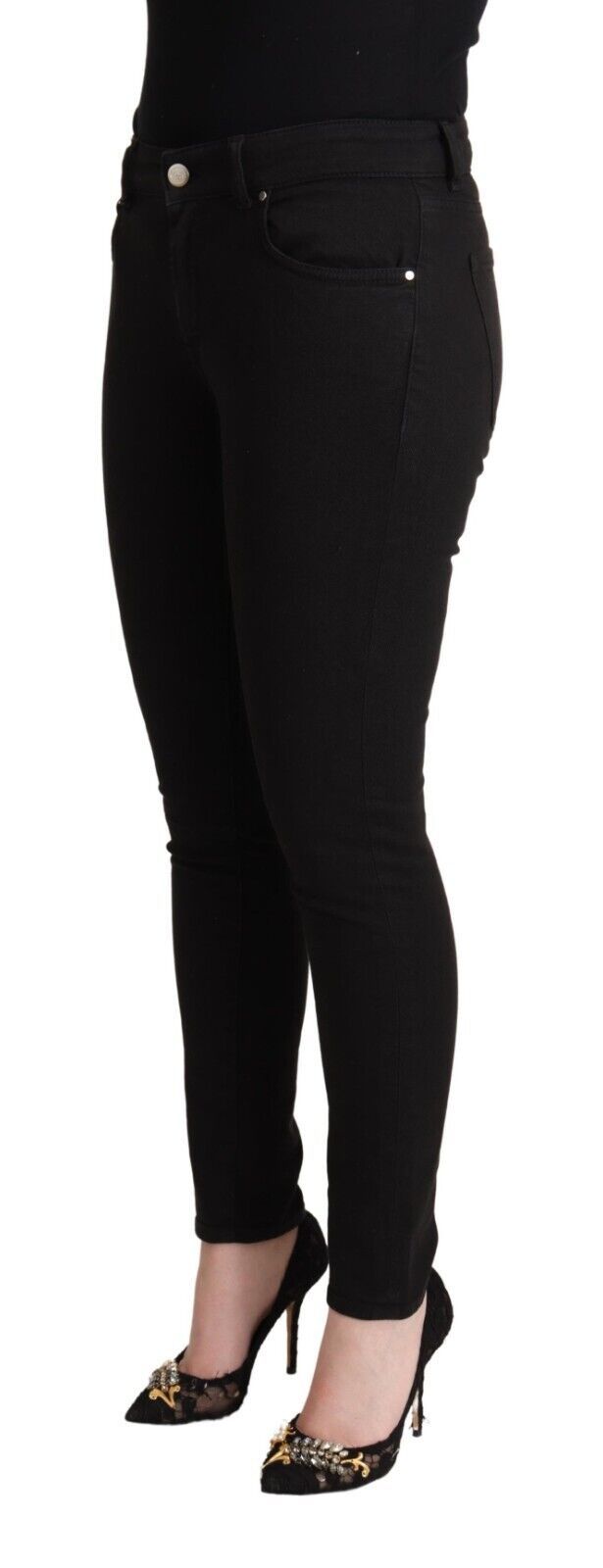 Jeans preto Dolce & Gabbana de algodão, cintura média e modelagem slim