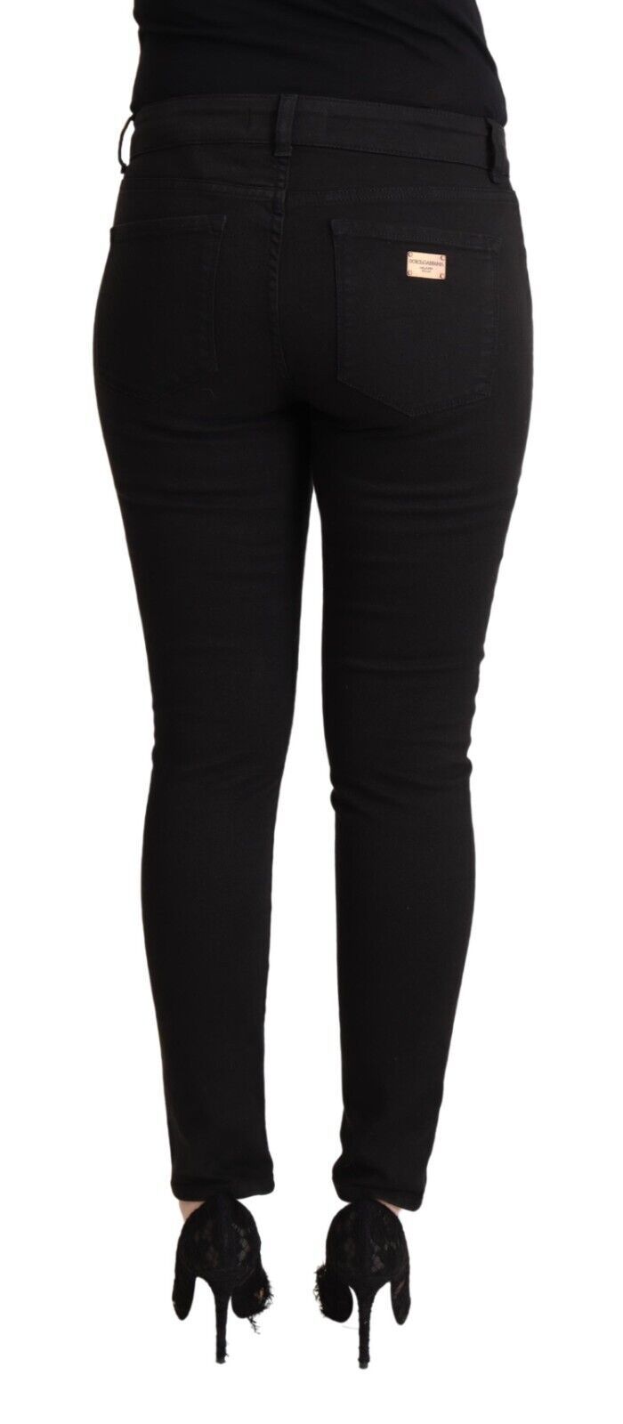 Jeans preto Dolce & Gabbana de algodão, cintura média e modelagem slim