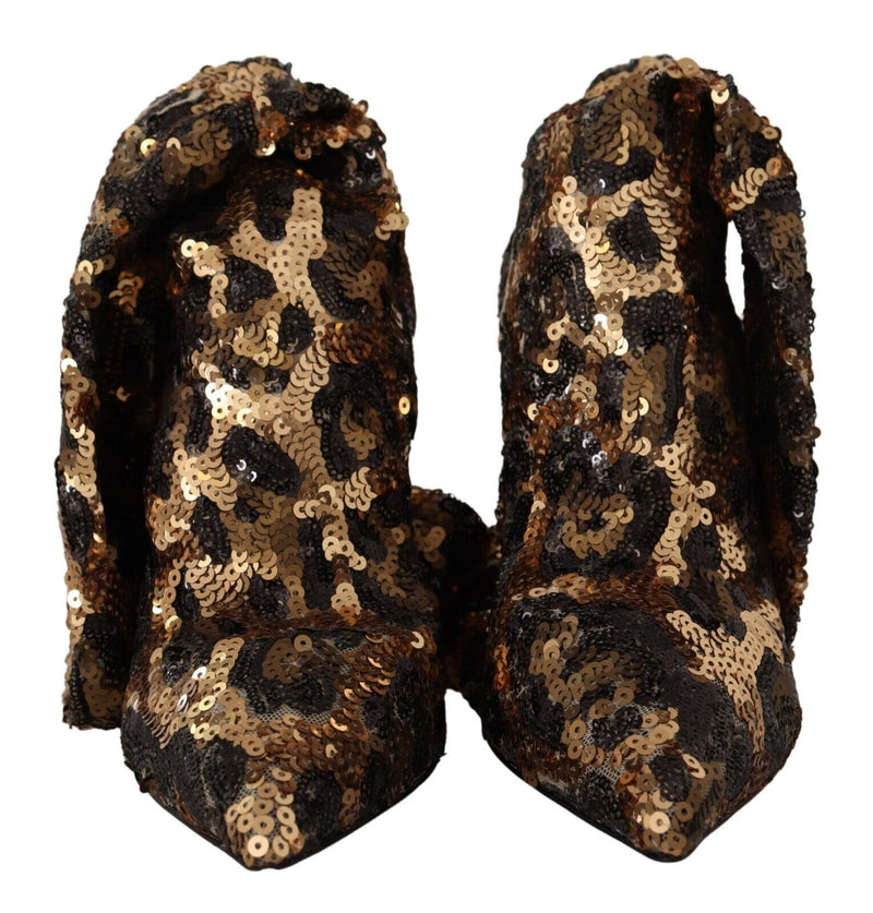 Botines de tacón con lentejuelas doradas y estampado de leopardo Dolce & Gabbana