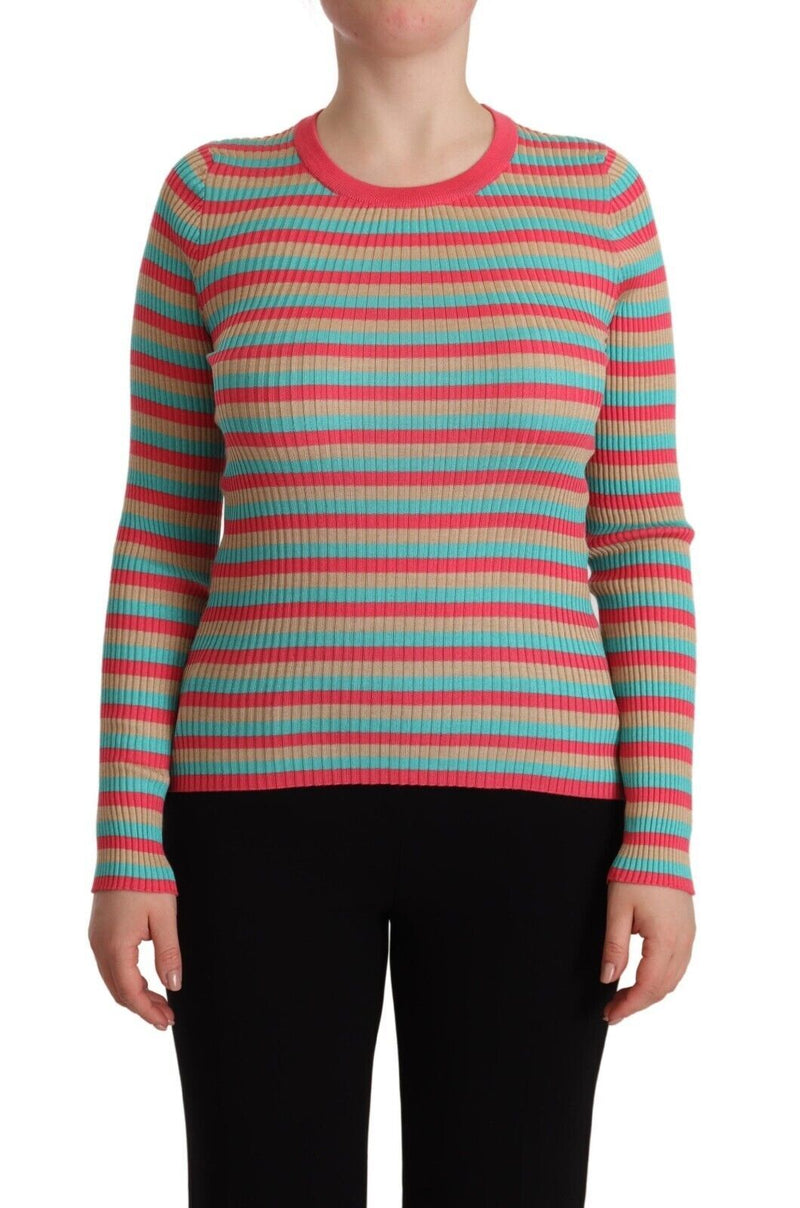 Jersey de cuello redondo de seda con rayas multicolores Dolce & Gabbana