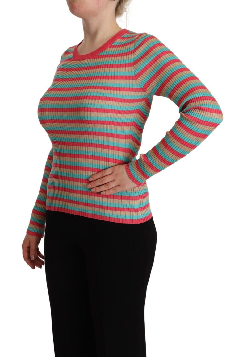 Jersey de cuello redondo de seda con rayas multicolores Dolce & Gabbana