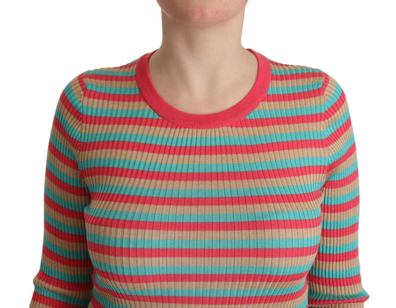 Jersey de cuello redondo de seda con rayas multicolores Dolce & Gabbana