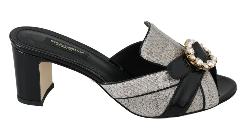 Sandalias de piel exótica negra y gris con cristales Dolce & Gabbana