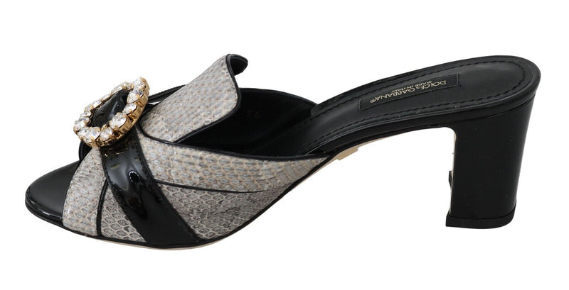 Sandalias de piel exótica negra y gris con cristales Dolce & Gabbana