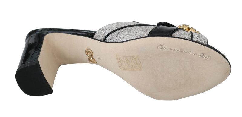 Sandalias de piel exótica negra y gris con cristales Dolce & Gabbana
