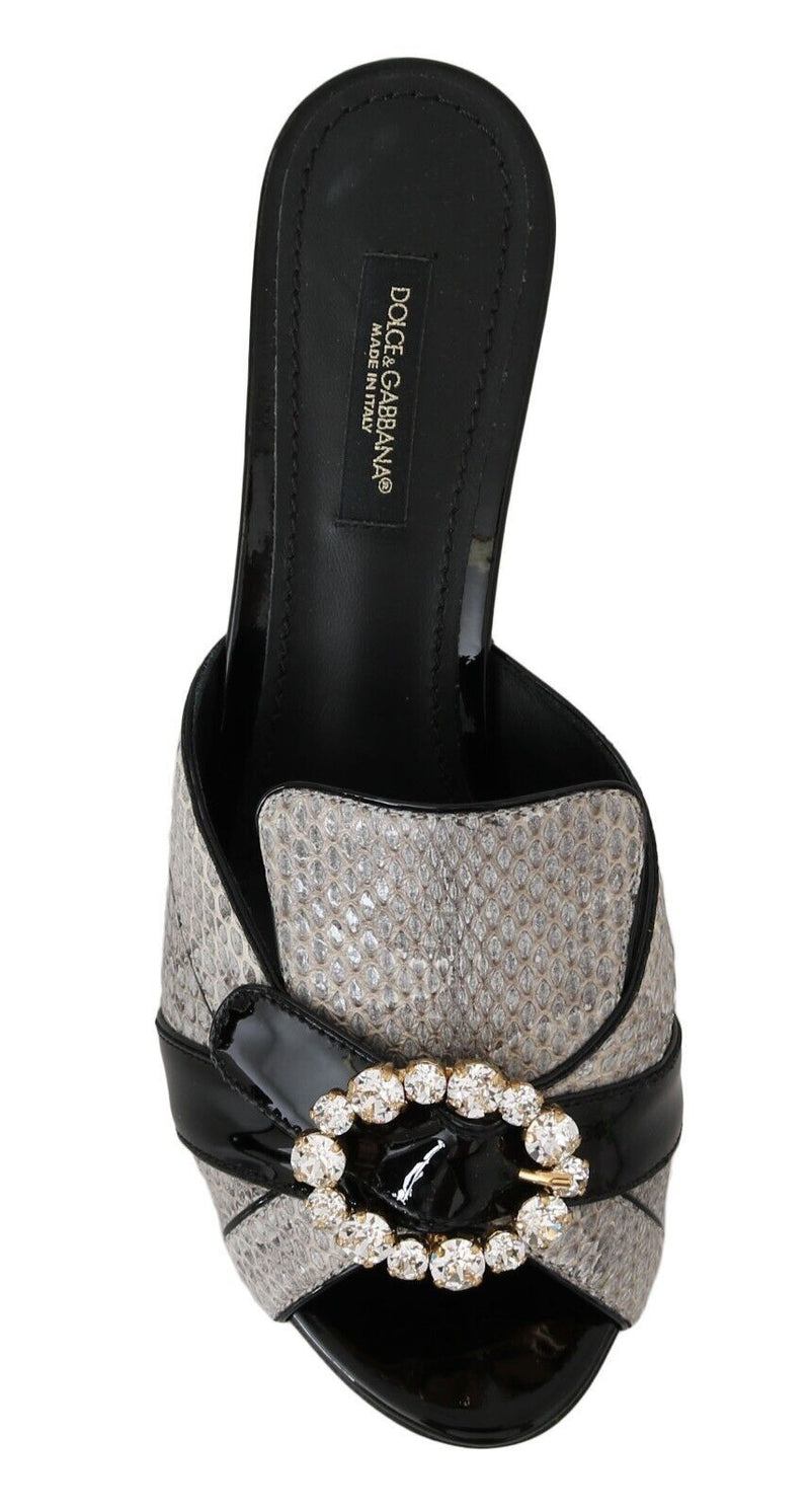 Sandalias de piel exótica negra y gris con cristales Dolce & Gabbana
