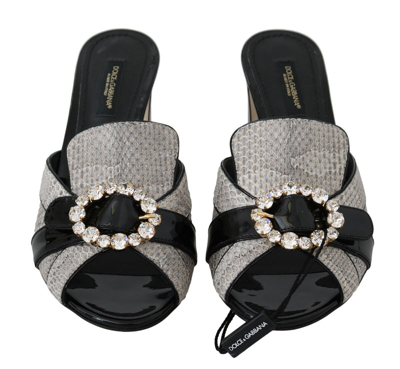 Sandalias de piel exótica negra y gris con cristales Dolce & Gabbana