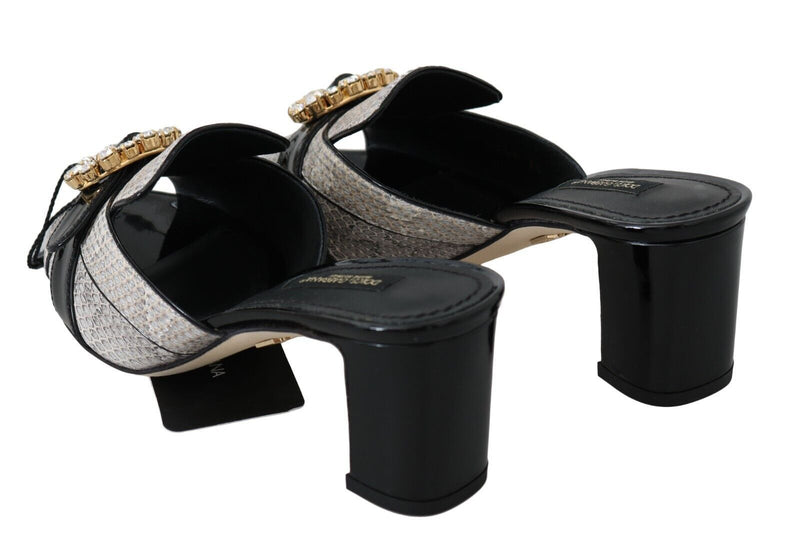 Sandalias de piel exótica negra y gris con cristales Dolce & Gabbana