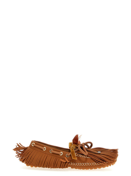 Side view of the 13 09 Sr Loafers showcasing stylish crystal appliqué fringes and a synthetic fabric bow, perfect for a chic look this Spring - Summer 2023. Explore these in-stock moccasins for women, ideal for various outfits. Women > Shoes > Moccasins, Yes Eu, 13 09 Sr Loafers.